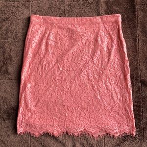 Pink Lace Pencil Skirt w/ Fringe Hem